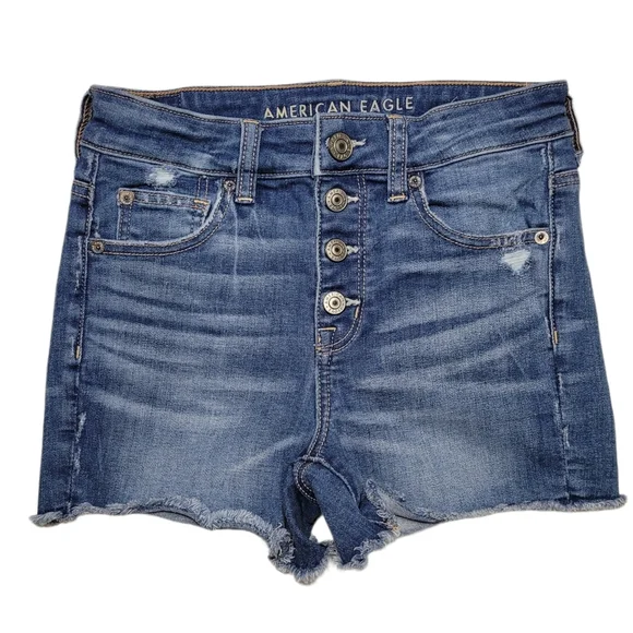 Women's American Eagle Hi Rise Shorty Button Fly Shorts Sz 4 - Picture 1 of 6